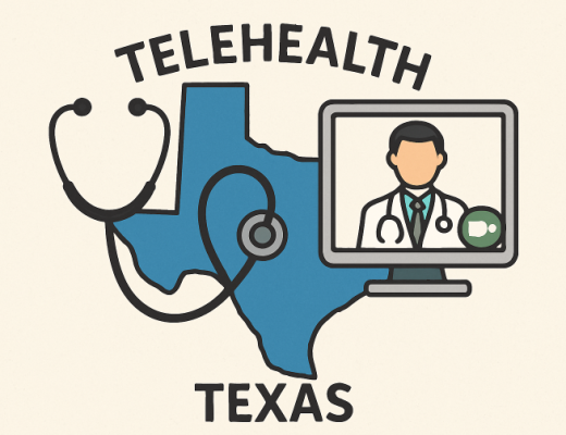 Cartoon Depiction of Telehealth in Texas